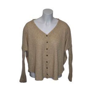 Out From Under Button Front Waffle Knit Lounge Top Tan Urban Outfitters XS